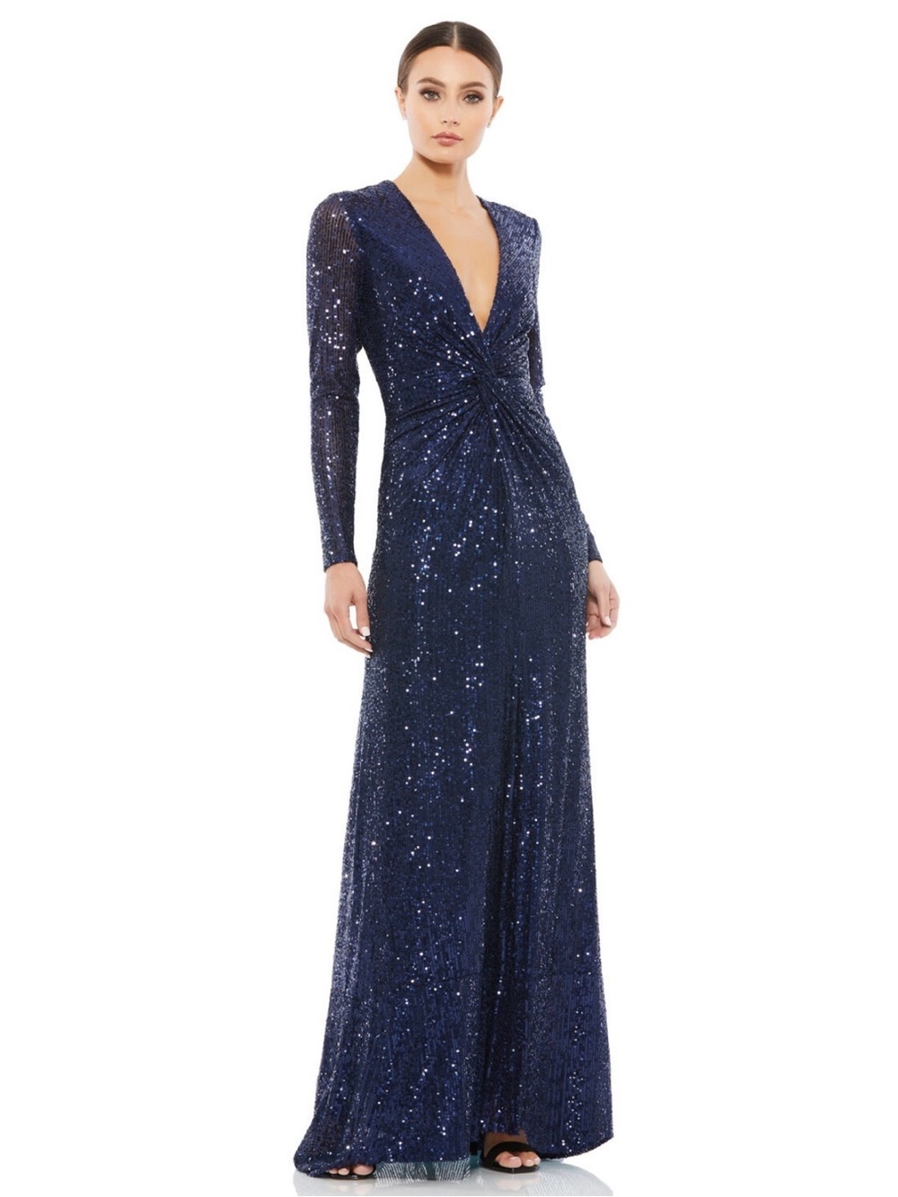 leena Mac Duggal Dress Size 14 Knotted Waist Plunging Neck wedding guest